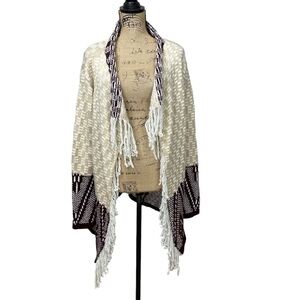 UMGEE Fringed Boho Aztec Cardigan Burgundy and Cream Size XL